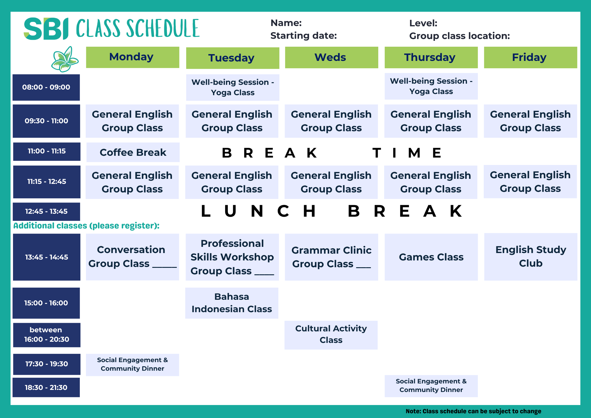 Class Schedule